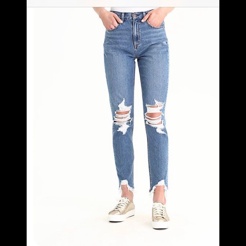 American Eagle MOM jeans high rise ripped raw ankle hem 4